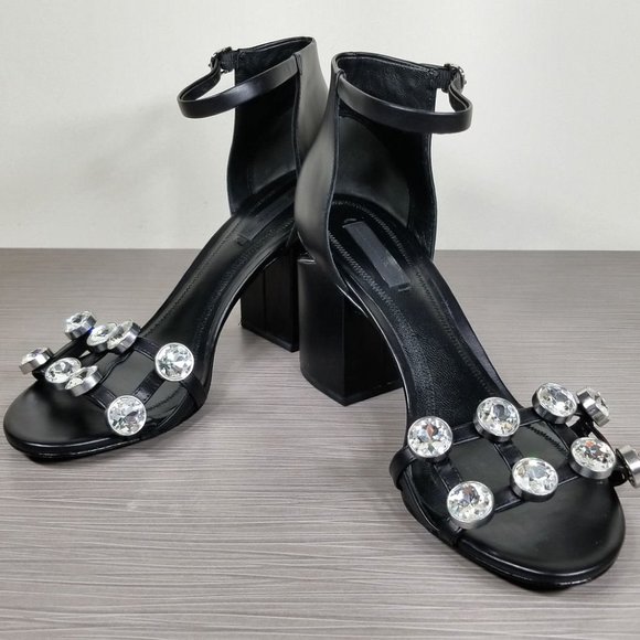 Alexander Wang Abby Crystal Embellished Sandal, Black Leather, Womens Size 8.5 - Picture 4 of 11